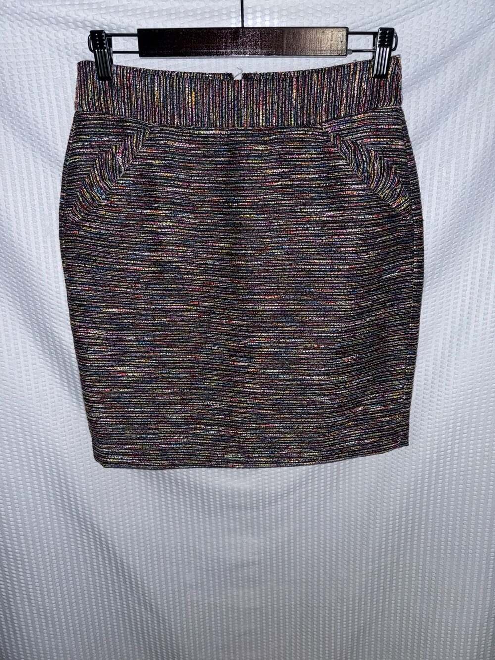 LOFT Size 2 Multi-Color Metallic Tweed Pencil Skirt